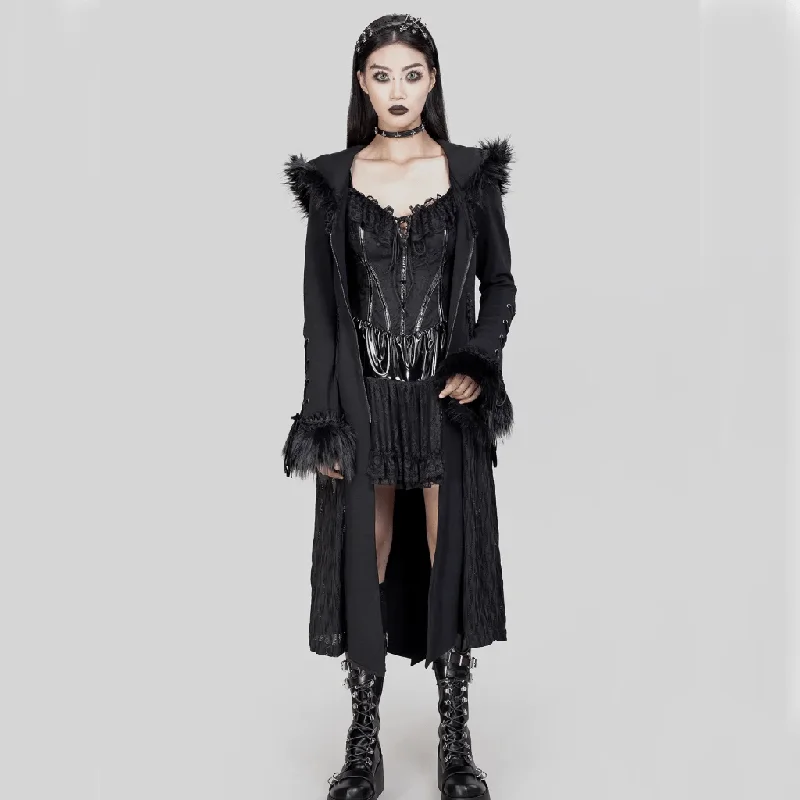 Women's Gothic Flared Sleeved Faux Fur Splice Coat with Hood