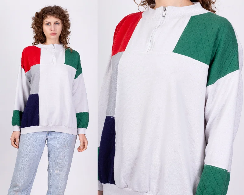 80s Color Block Quarter Zip Sweatshirt - XXL