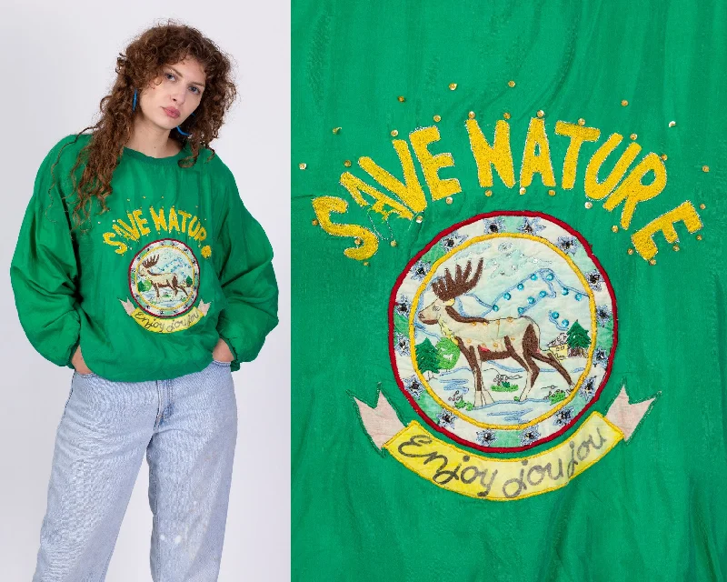 80s Green ""Save Nature"" Puffy Sweatshirt - One Size