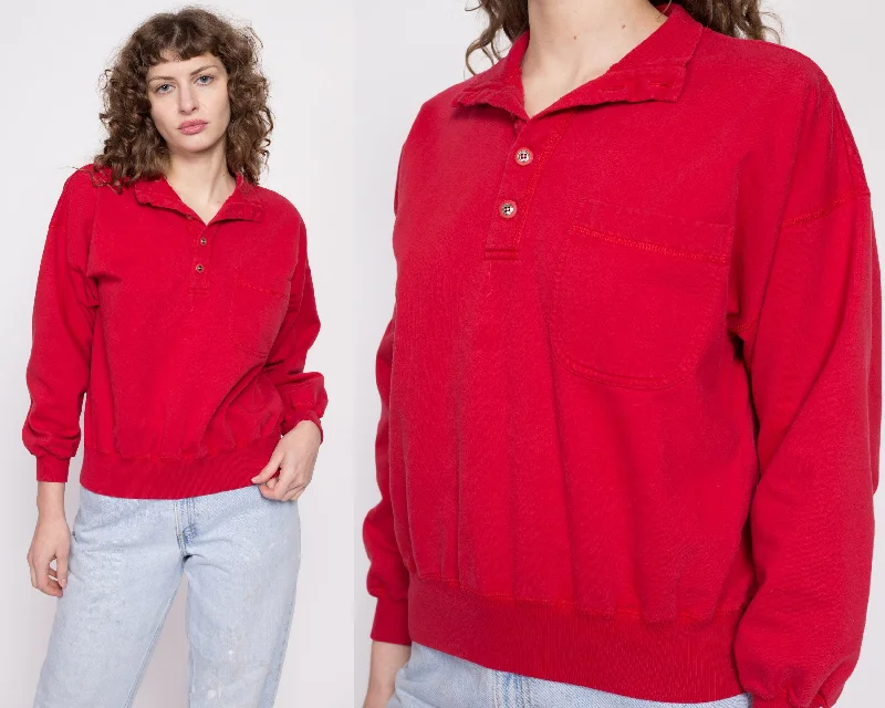 90s Lizwear Red Cropped Collared Sweatshirt - Medium