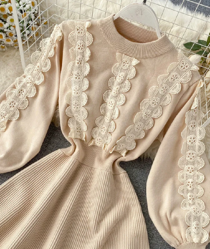 A line long sleeve lace sweater dress  198