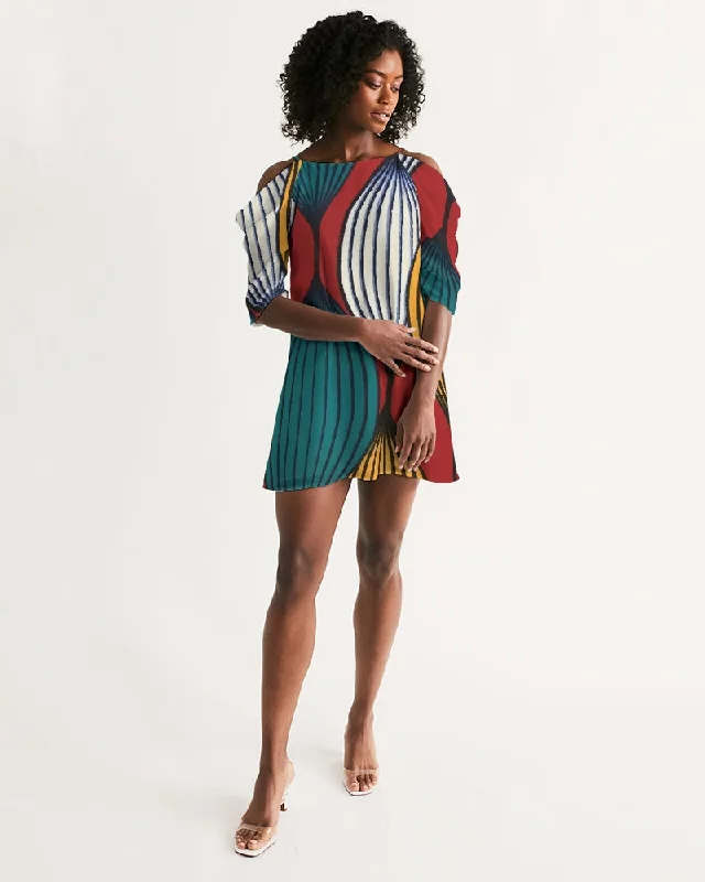 AKH African Art Dress Women's Open Shoulder A-Line Dress