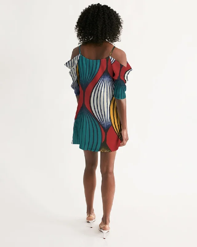 AKH African Art Dress Women's Open Shoulder A-Line Dress