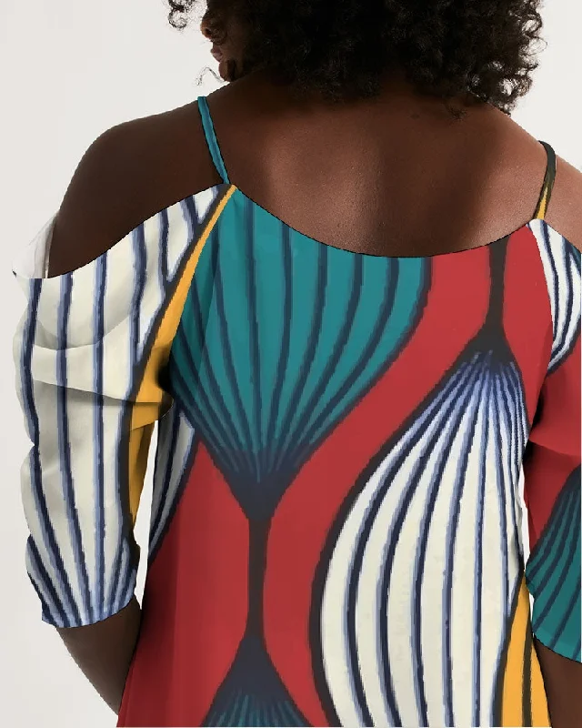 AKH African Art Dress Women's Open Shoulder A-Line Dress