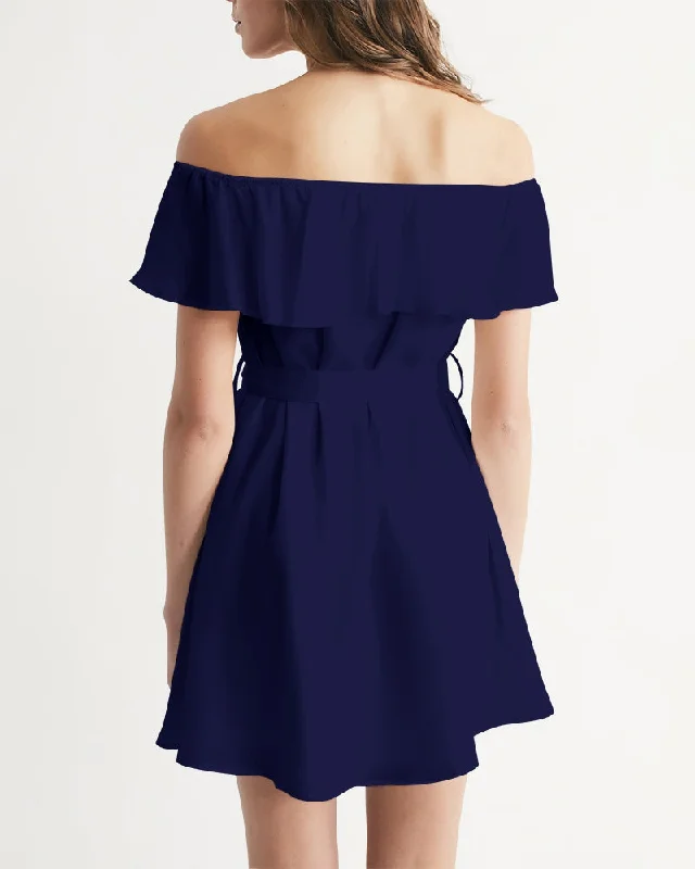 AKH Navy Blue Women's Off-Shoulder Dress