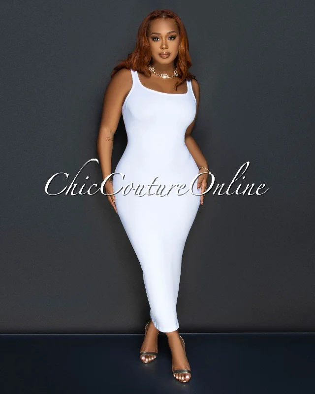 Almeda White Sleeveless Bodycon Maxi Dress