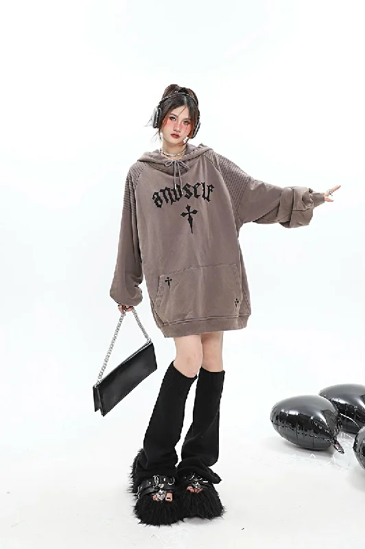 ANOSELF Embroidery Solid Color Long Sleeve Hoodie