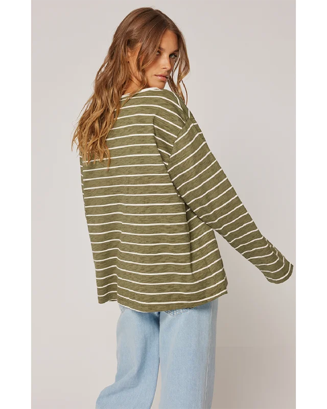 Cartel & Willow Henley Long Sleeve - Khaki Stripe