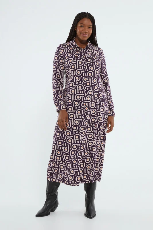 Compania Fantastica Midi Shirt Dress with Retro Geometric Print