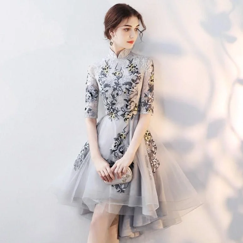 Floral Embroidery Cheongsam Top Tule Skirt Lace Dovetail Dress