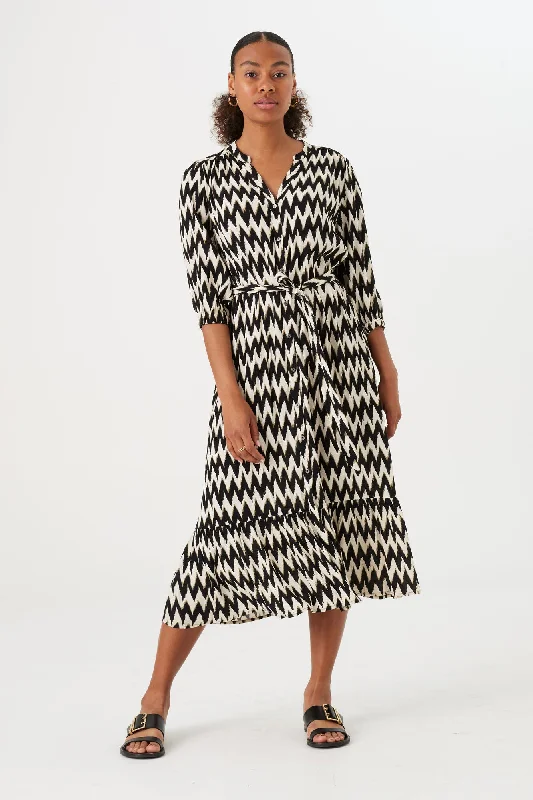 Garcia V-Neck Dress - Black Zig Zag Print