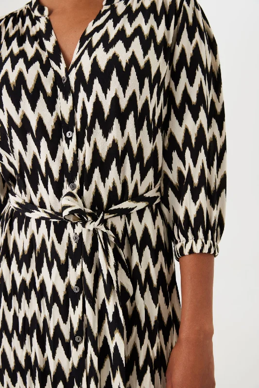 Garcia V-Neck Dress - Black Zig Zag Print