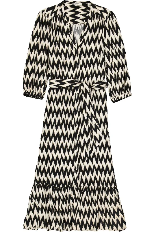 Garcia V-Neck Dress - Black Zig Zag Print