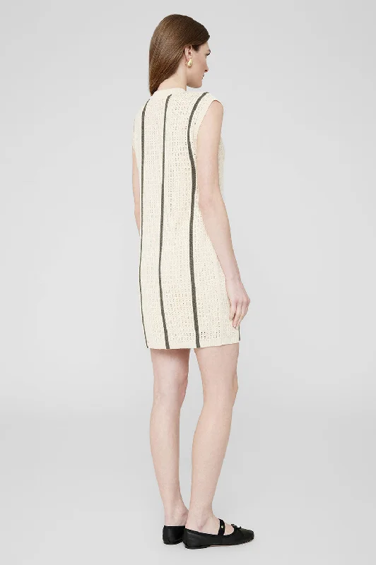 Lanie Dress - Ivory And Army Green Stripe