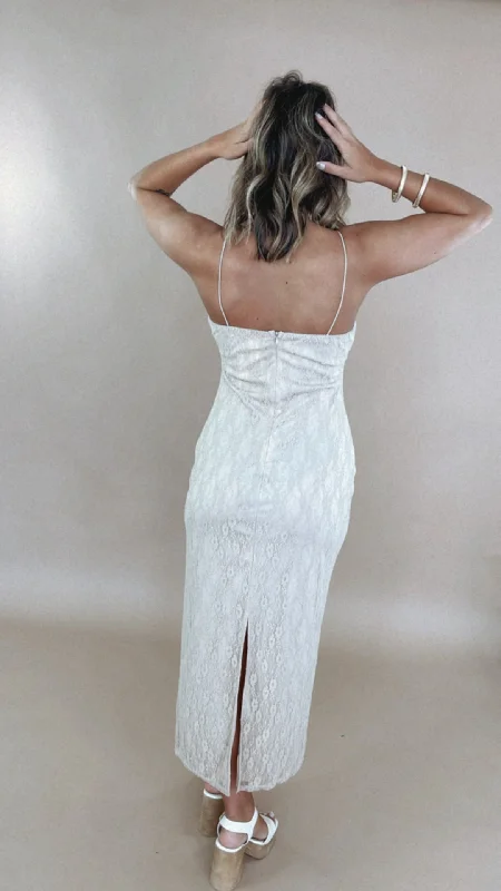 Spaghetti Strap Lace Maxi, Taupe