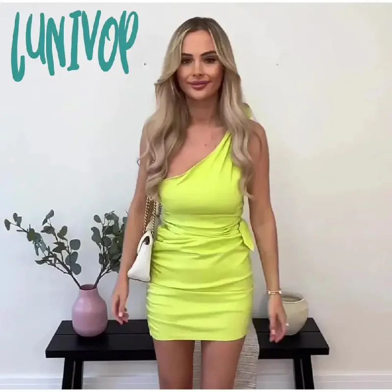 Lunivop Fashion Sleeveless Asymmetric Short Dress for Women Solid Color Pullover Knot Slim Dresses Summer Street Party Vestidos