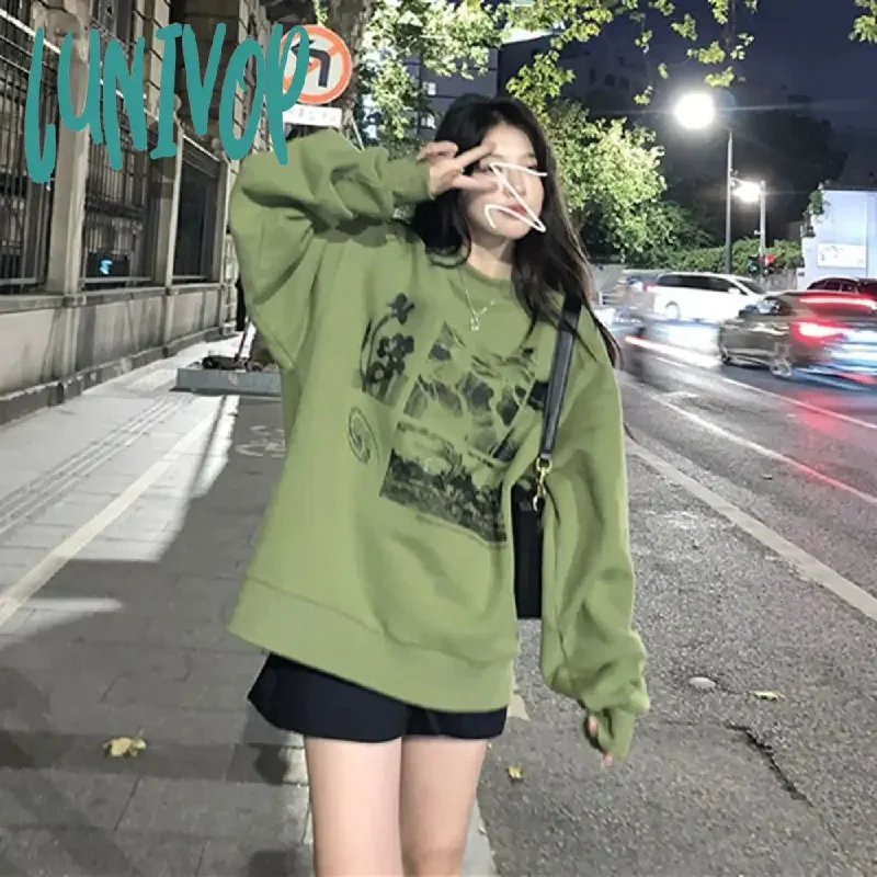 Lunivop Harajuku Fashion Graphic Sweatshirts Women Korean Style Streetwear Hoodies Grunge Kpop Pullover Casual Loose Top Autumn