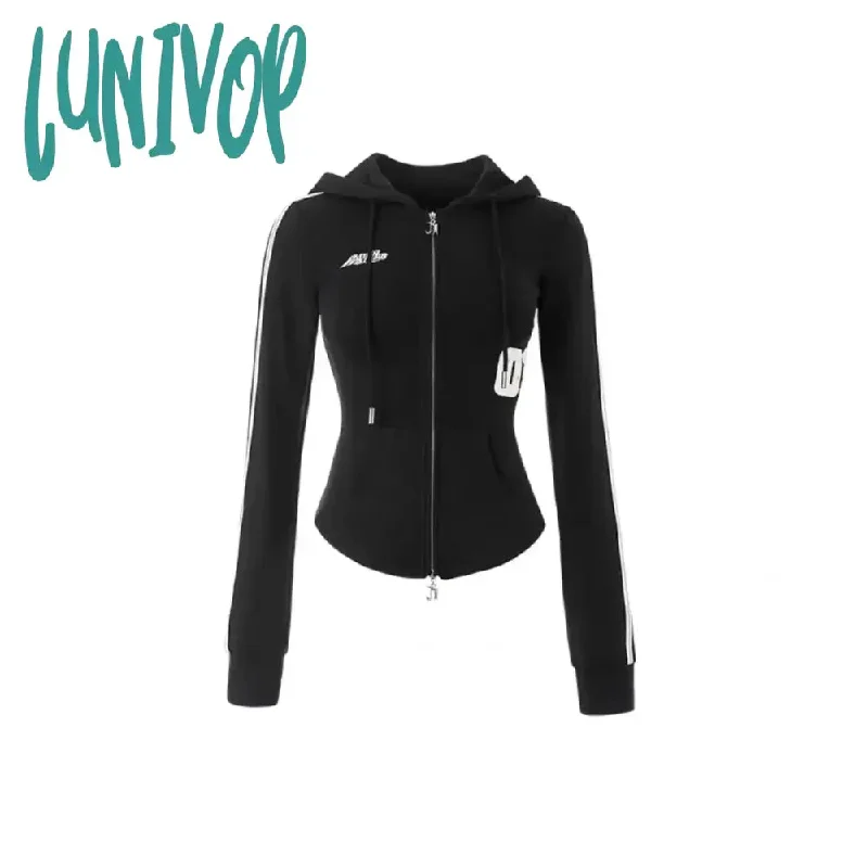 Lunivop Korean Style Zip Up Hoodies Women Harajuku Y2k Streetwear Crop Sweatshirt Casual Slim Hooded Shirt New Autumn Outerwear