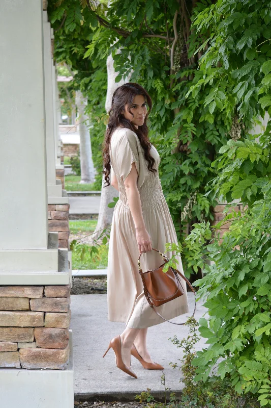 Maeve Taupe Midi Dress