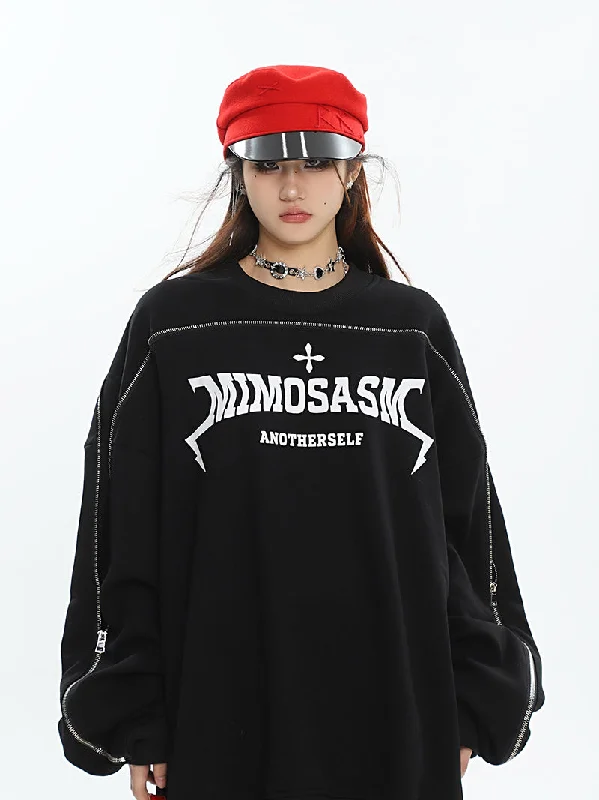 MIMOSASM Graphic Letter Print Solid Color Patchwork Long Sleeve Sweatshirt