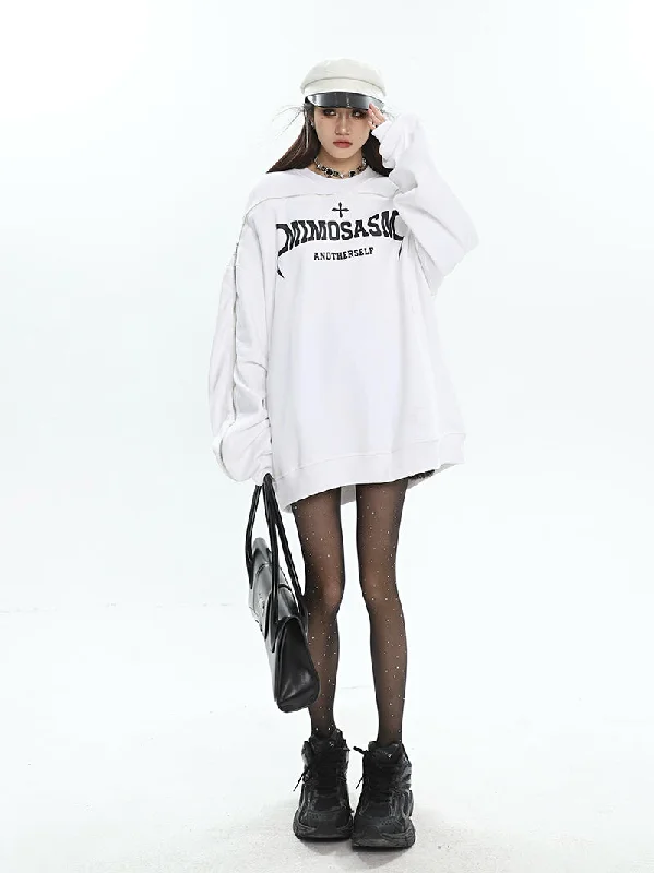 MIMOSASM Graphic Letter Print Solid Color Patchwork Long Sleeve Sweatshirt