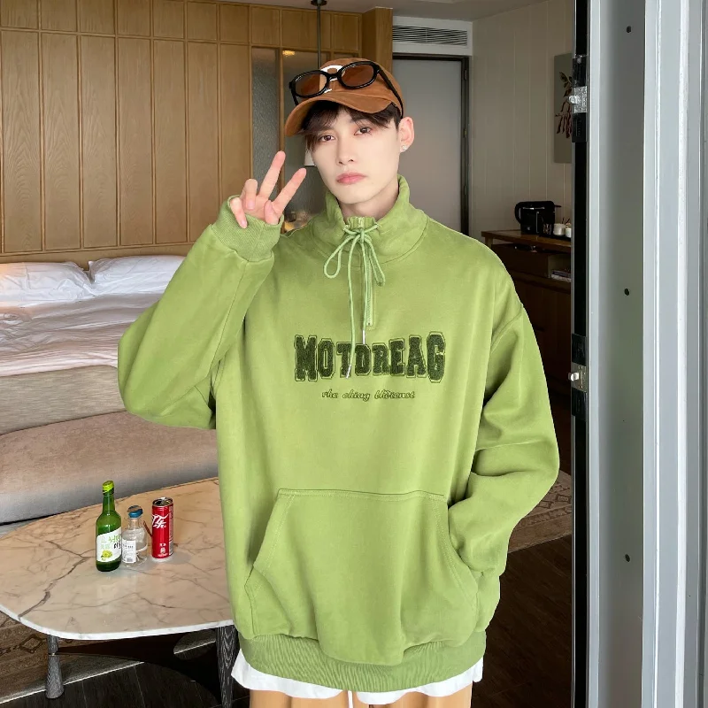 MOTODREAG Letter Embroidery Solid Color Long Sleeve Turtleneck Sweatshirt