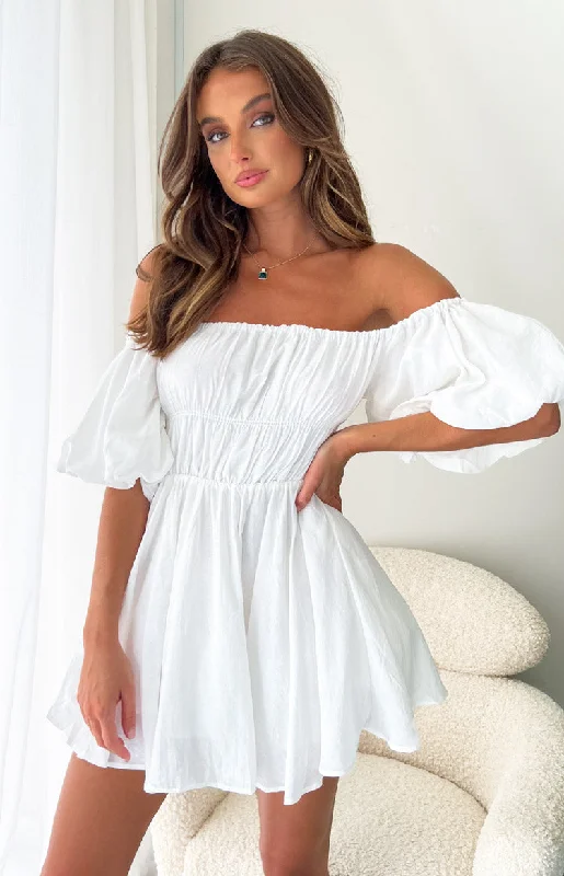 Paradise Puff Sleeve Dress White