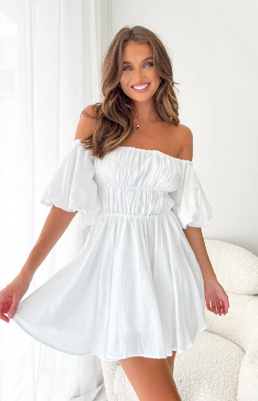 Paradise Puff Sleeve Dress White