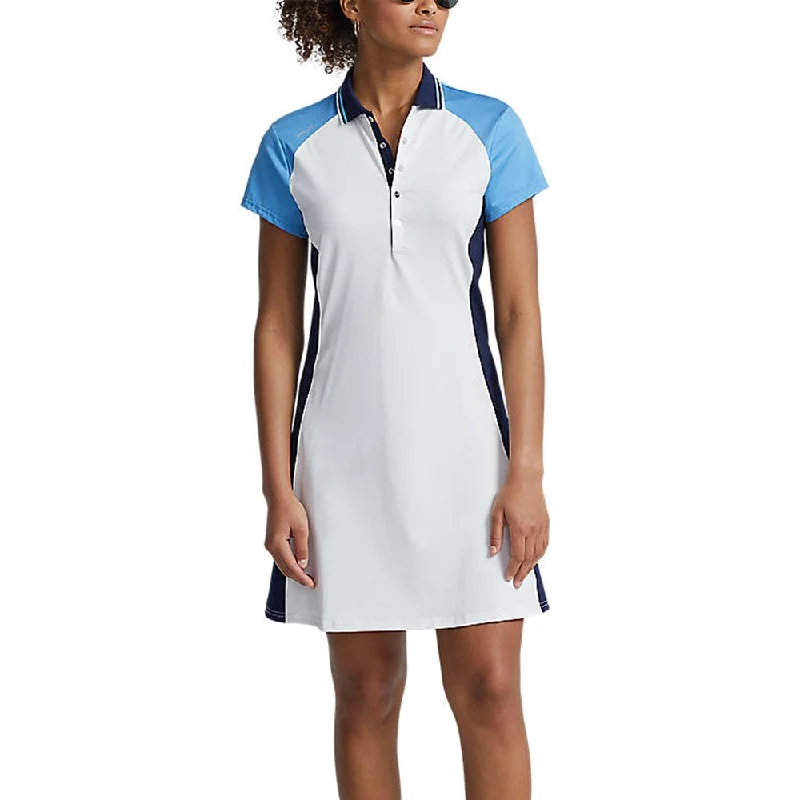 RLX Ralph Lauren Women's Colour Blocked Stretch Polo Golf Dress - Pure White/Florida Blue Multi