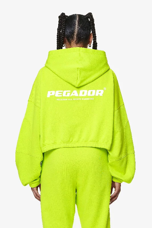 Skei Logo Oversized Cropped Hoodie Washed Lime Yellow