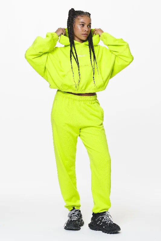 Skei Logo Oversized Cropped Hoodie Washed Lime Yellow