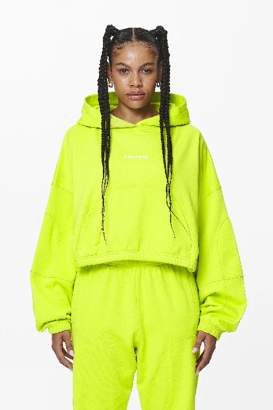 Skei Logo Oversized Cropped Hoodie Washed Lime Yellow