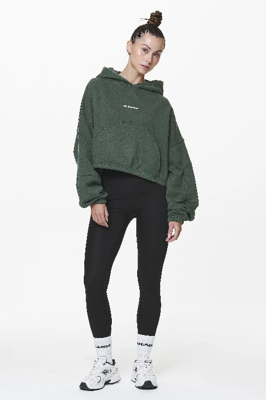 Skei Logo Oversized Cropped Hoodie Washed Sage Green