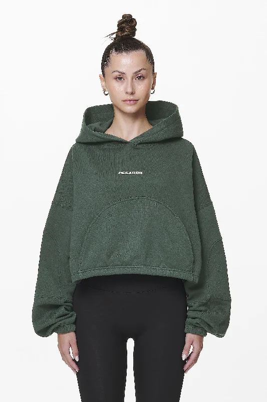 Skei Logo Oversized Cropped Hoodie Washed Sage Green