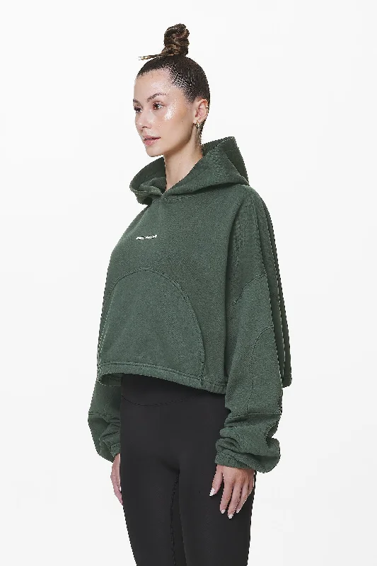 Skei Logo Oversized Cropped Hoodie Washed Sage Green