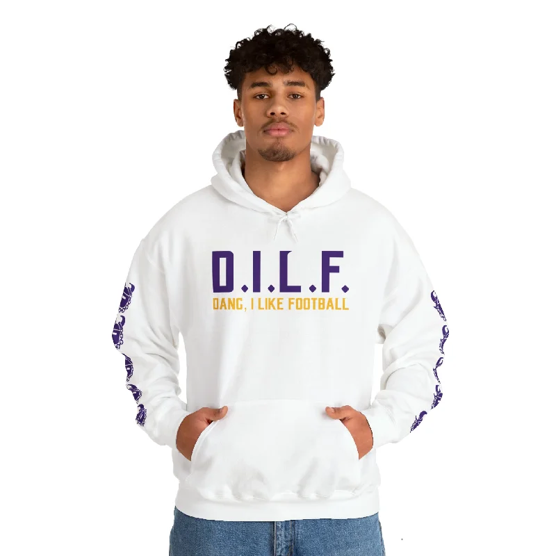 Unisex Heavy Blend™ Hooded Sweatshirt - D.I.L.F. + Game Day Helmet (Sleeves)