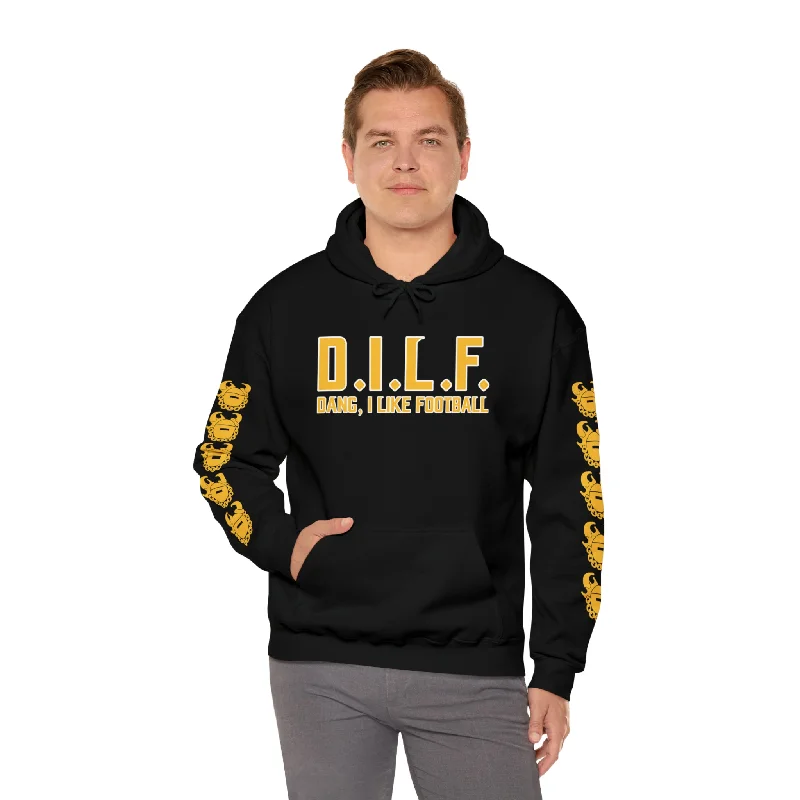 Unisex Heavy Blend™ Hooded Sweatshirt - D.I.L.F. + Game Day Helmet (Sleeves)