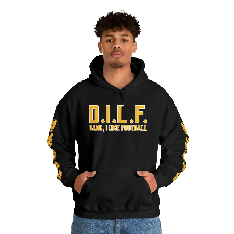 Unisex Heavy Blend™ Hooded Sweatshirt - D.I.L.F. + Game Day Helmet (Sleeves)