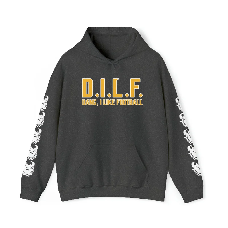 Unisex Heavy Blend™ Hooded Sweatshirt - D.I.L.F. + Game Day Helmet (Sleeves)