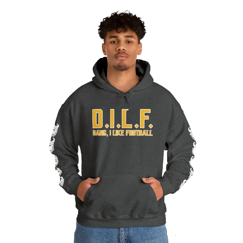 Unisex Heavy Blend™ Hooded Sweatshirt - D.I.L.F. + Game Day Helmet (Sleeves)