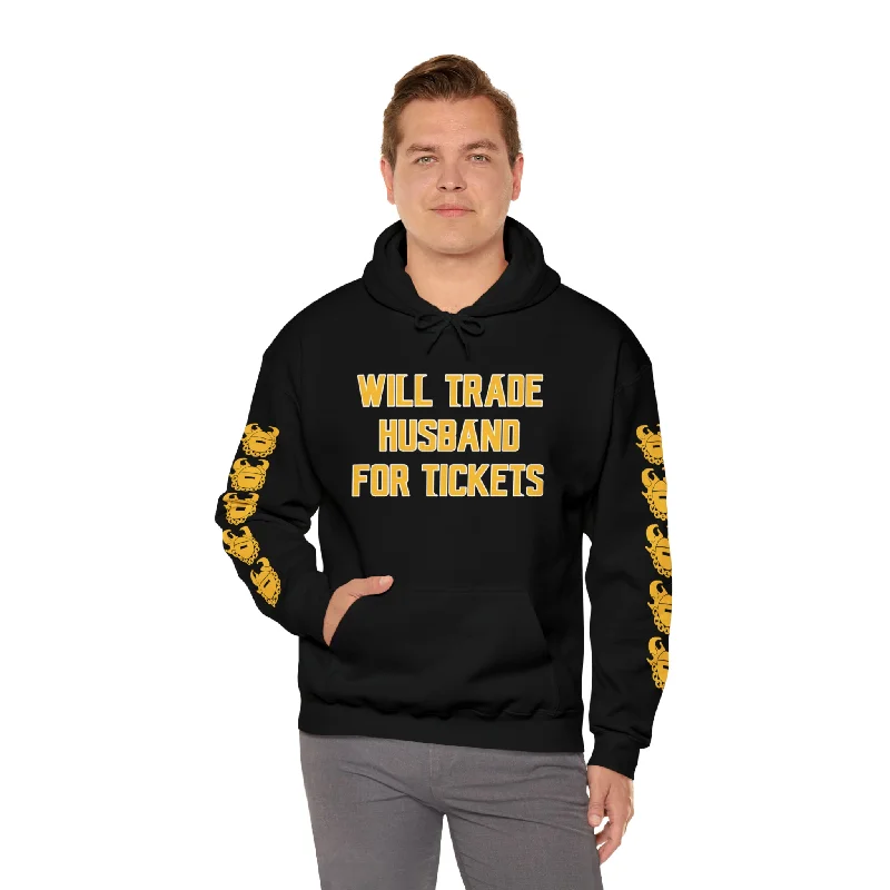 Unisex Heavy Blend™ Hooded Sweatshirt - Husband for Tickets + Game Day Helmet (Sleeves)