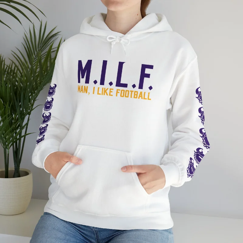 Unisex Heavy Blend™ Hooded Sweatshirt - M.I.L.F. + Game Day Helmet (Sleeves)