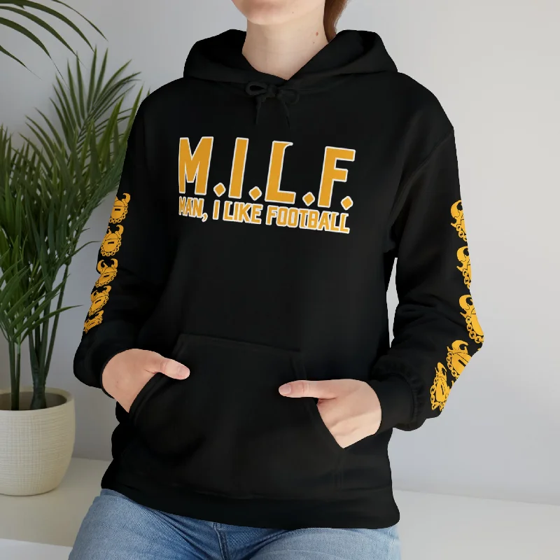 Unisex Heavy Blend™ Hooded Sweatshirt - M.I.L.F. + Game Day Helmet (Sleeves)