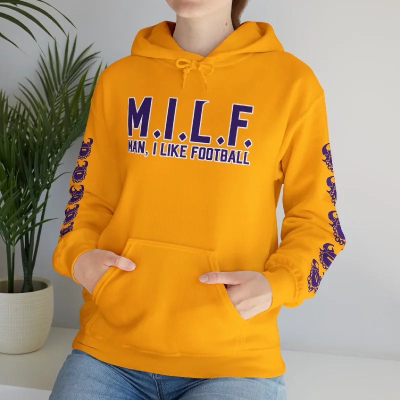 Unisex Heavy Blend™ Hooded Sweatshirt - M.I.L.F. + Game Day Helmet (Sleeves)