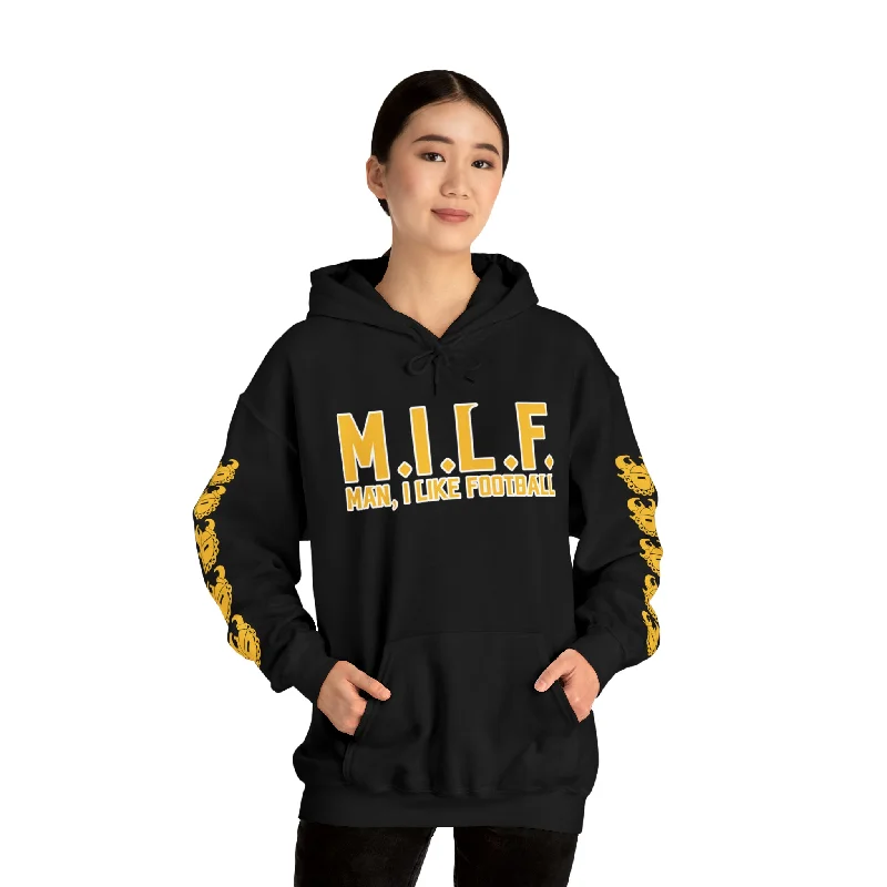 Unisex Heavy Blend™ Hooded Sweatshirt - M.I.L.F. + Game Day Helmet (Sleeves)