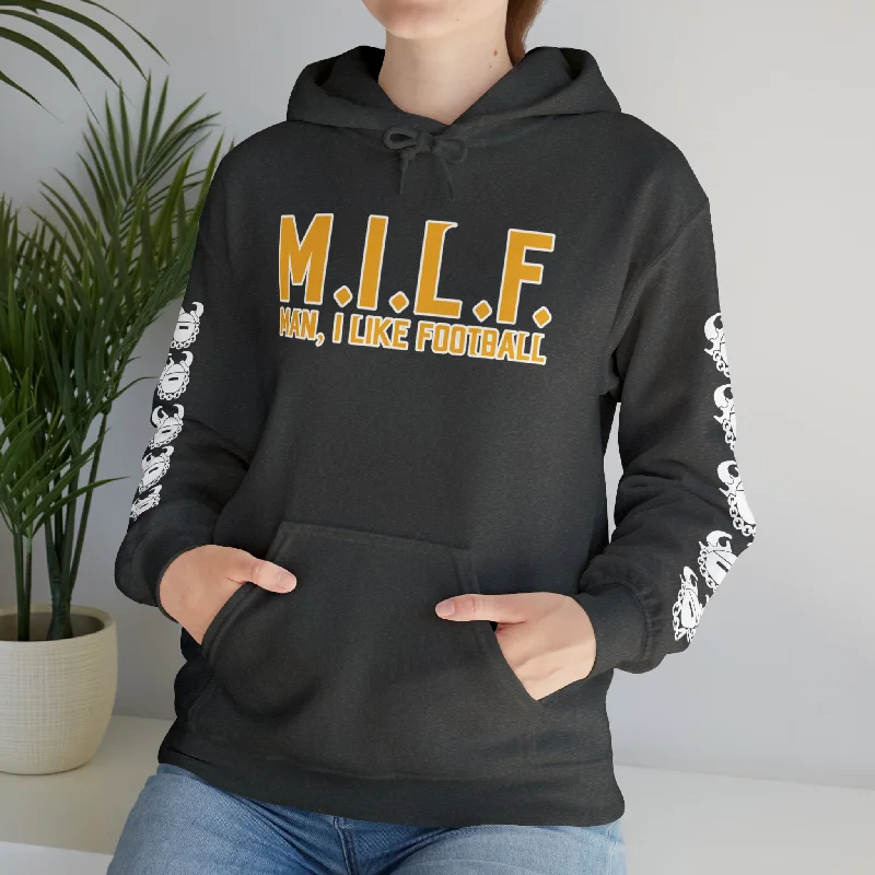 Unisex Heavy Blend™ Hooded Sweatshirt - M.I.L.F. + Game Day Helmet (Sleeves)