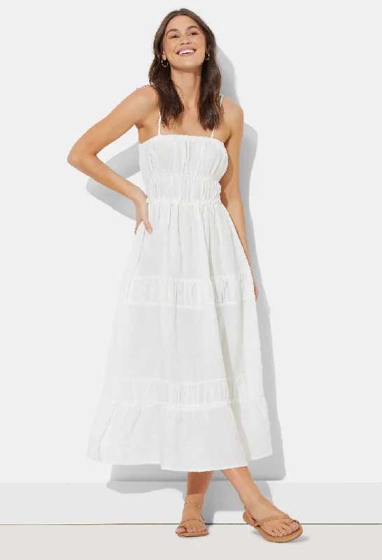 White Solid Gauze Maxi Dress