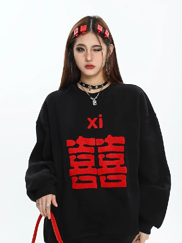 Xi Huan Graphic Letter Print Solid Color Long Sleeve Sweatshirt