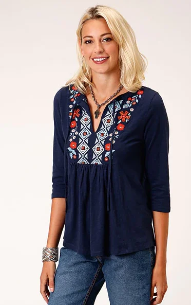 03-038-0513-5036 Roper Womens Blue Blouse Floral