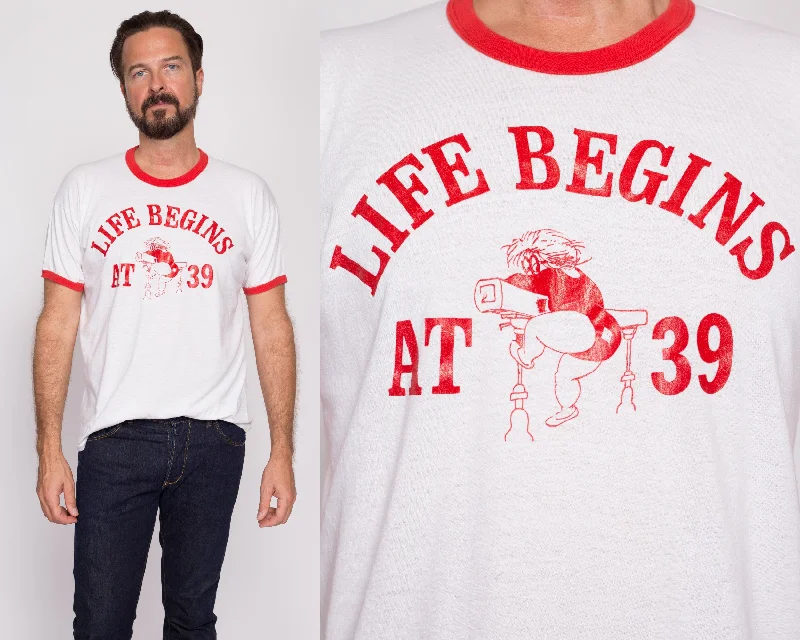 80s ""Life Begins At 39"" Funny Birthday T Shirt - Men's Large